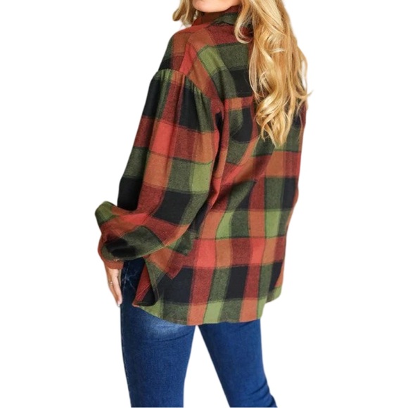 Plaid Button-Up Shirt - Green and Red - Picture 3 of 6